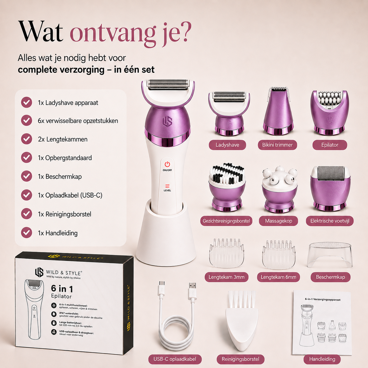 Wild & Style® 6-in-1 Ladyshave & Epilator Set