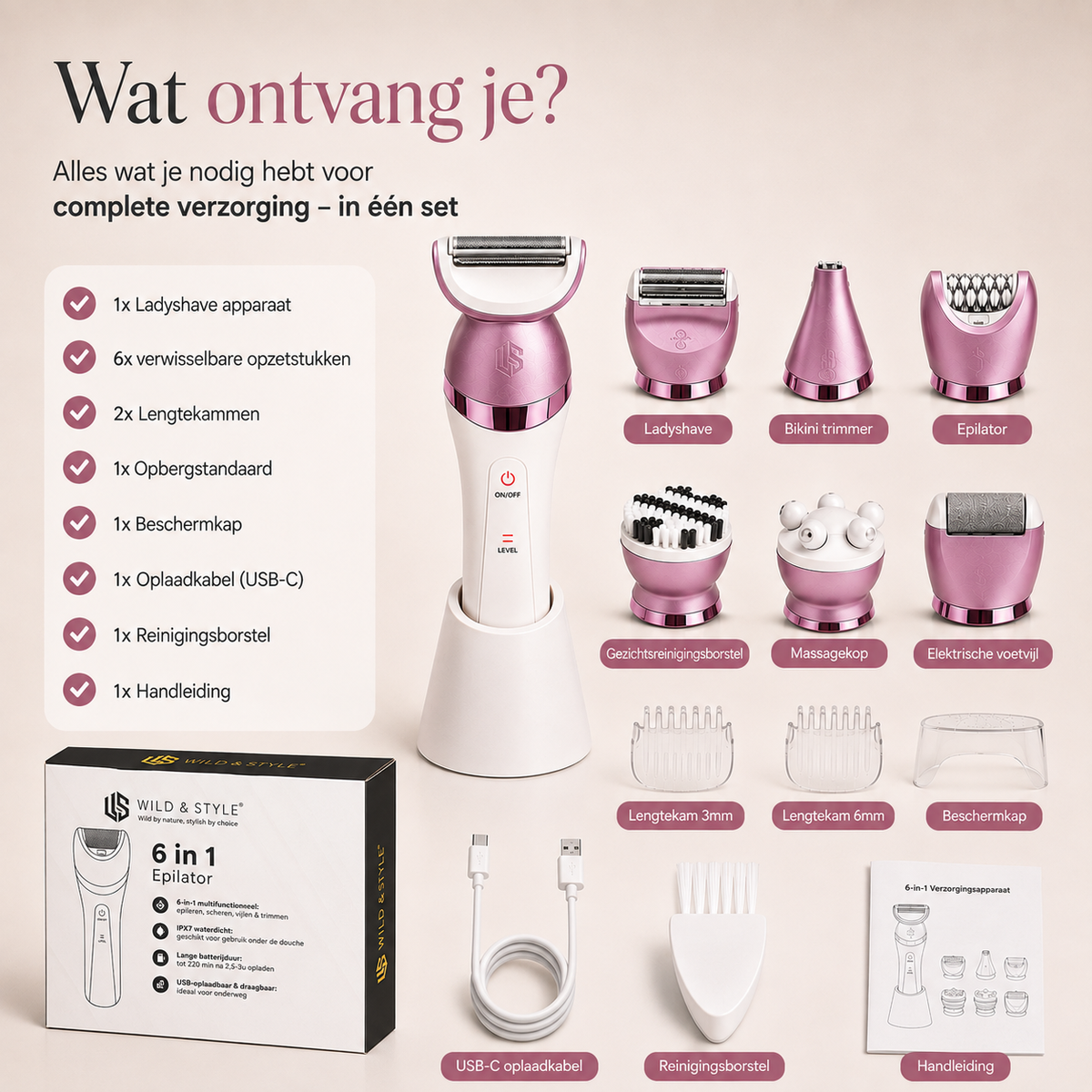 Overzicht van de inhoud van de Wild & Style 6-in-1 verpakking
